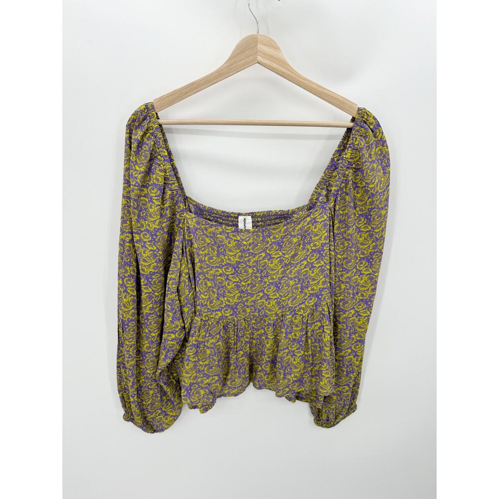 Abound Green Purple Floral Smocked Balloon Sleeve Top Women's Plus Size 3X NWT